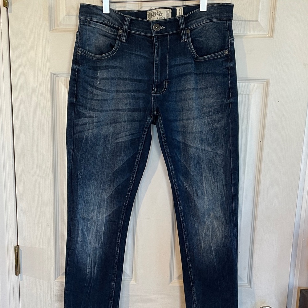 Free Planet Size 30x30 Men's Indigo Slim Jeans